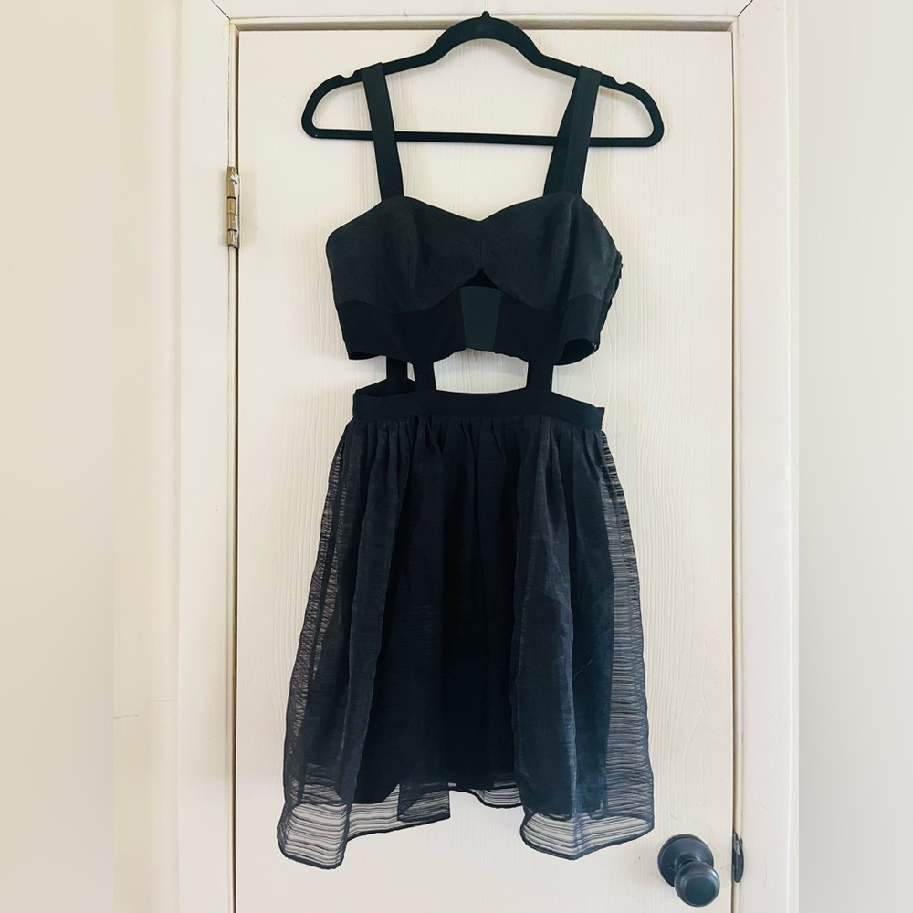 BCBG Little black organza Whimsygoth fairycore date night mini dress 4